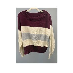 Lucky Brand Red and Cream Crew Neck Sweater with Color-Block Design